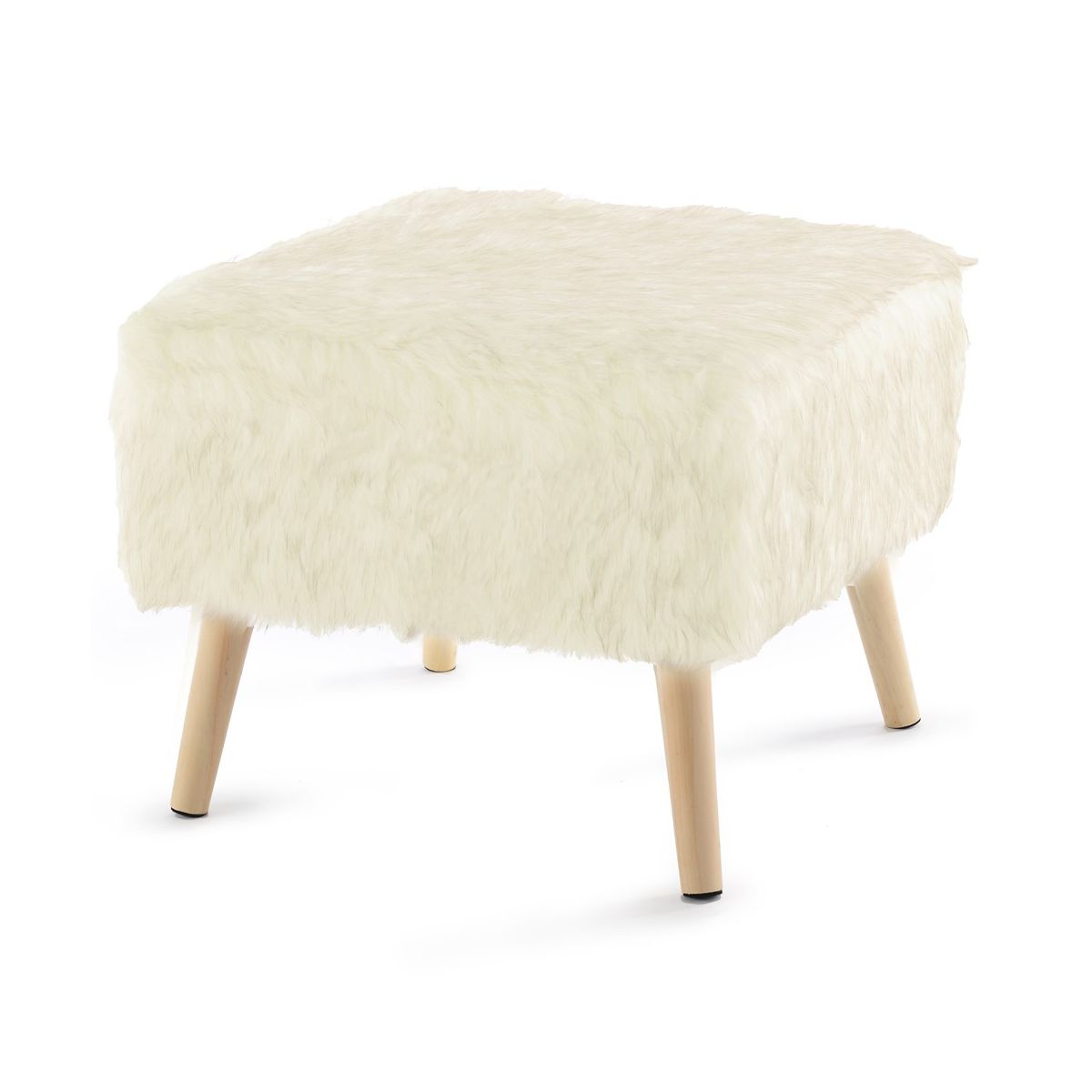 17" Square Faux Fur Stool (White)