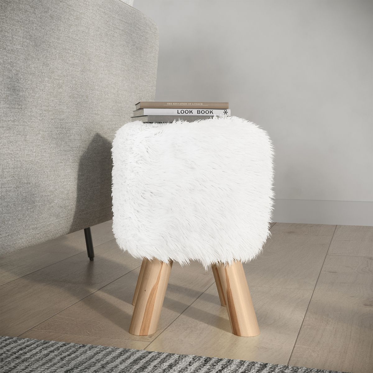 Round Faux Fur Ottoman
