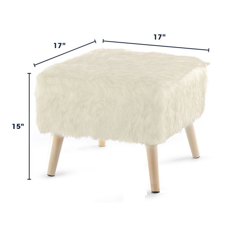 17" Square Faux Fur Stool (White)
